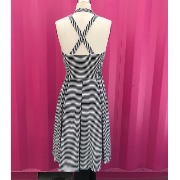 Eva Franco Anthropologie Striped Halter Dress High neck Black White - Picture 2 of 3